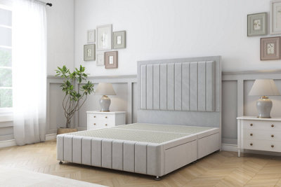 Sloomy Pemberton Silver Plush Divan Bed No Drawers-26" Strutted Headboard 12" Footboard 2'6 Small Single from B&Q