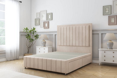 Sloomy Pemberton Sand Naples Divan Bed No Drawers-26" Strutted Headboard 12" Footboard 5' King from B&Q