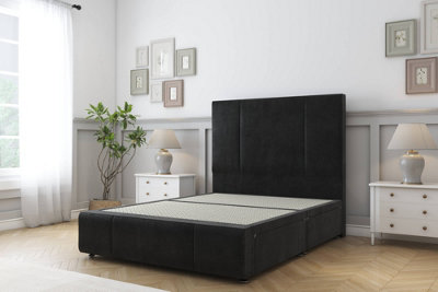 Sloomy Lisbon Black Plush Divan Bed No Drawers-26" Strutted Headboard 12" Footboard 2'6 Small Single from B&Q