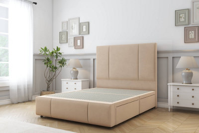 Sloomy Lisbon Pebble Plush Divan Bed No Drawers-26" Strutted Headboard 12" Footboard 6' Super King from B&Q