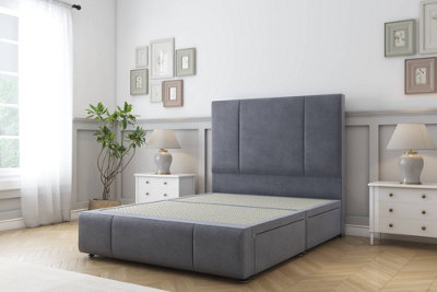 Sloomy Lisbon Steel Plush Divan Bed No Drawers-26" Strutted Headboard 12" Footboard 5' King from B&Q
