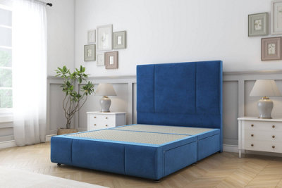 Sloomy Lisbon Navy Plush Divan Bed No Drawers-26" Strutted Headboard 12" Footboard 2'6 Small Single from B&Q