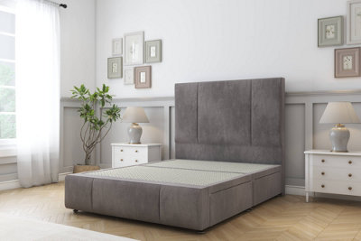 Sloomy Lisbon Slate Naples Divan Bed No Drawers-26" Strutted Headboard 12" Footboard 4'6 Double from B&Q