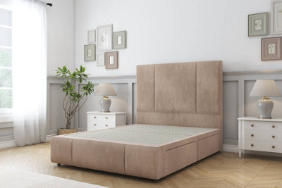 Sloomy Lisbon Mink Naples Divan Bed No Drawers-26" Strutted Headboard 12" Footboard 4'6 Double from B&Q