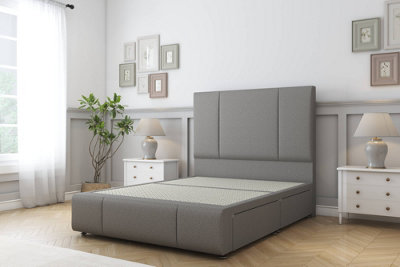 Sloomy Lisbon Pewter Dumfries Divan Bed No Drawers-26" Strutted Headboard 12" Footboard 4'6 Double from B&Q