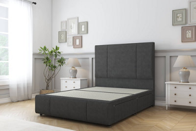 Sloomy Lisbon Graphite Dumfries Divan Bed No Drawers-26" Strutted Headboard 12" Footboard 3' Single from B&Q