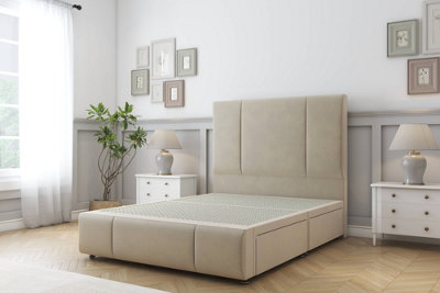Sloomy Lisbon Almond Coniston Divan Bed No Drawers-26" Strutted Headboard 12" Footboard 5' King from B&Q