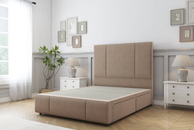 Sloomy Lisbon Mink Plush Divan Bed 2 Drawers Left Side-26" Strutted Headboard 12" Footboard 3' Single from B&Q