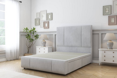 Sloomy Lisbon Silver Naples Divan Bed 2 Drawers Left Side-26" Strutted Headboard 12" Footboard 3' Single from B&Q