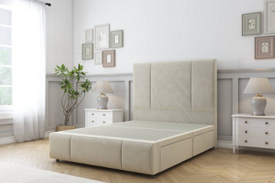 Sloomy Lisbon Cream Plush Divan Bed 2 Drawers Right Side-26" Strutted Headboard 12" Footboard 3' Single from B&Q