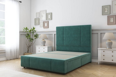 Sloomy Lisbon Emerald Plush Divan Bed No Drawers-54" Floor Standing Headboard 12" Footboard 2'6 Small Single from B&Q