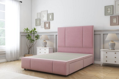 Sloomy Lisbon Pink Plush Divan Bed No Drawers-54" Floor Standing Headboard 12" Footboard 4'6 Double from B&Q