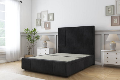 Sloomy Lisbon Black Naples Divan Bed No Drawers-54" Floor Standing Headboard 12" Footboard 4'6 Double from B&Q