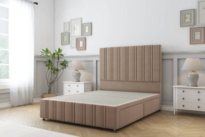 Sloomy Langston Mink Plush Divan Bed No Drawers-26" Strutted Headboard 12" Footboard 2'6 Small Single from B&Q