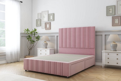 Sloomy Langston Pink Plush Divan Bed No Drawers-26" Strutted Headboard 12" Footboard 2'6 Small Single from B&Q