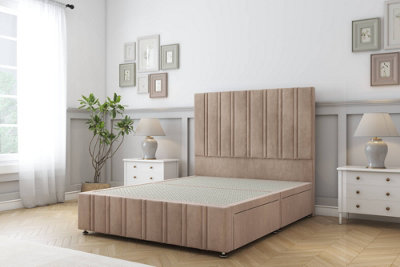 Sloomy Langston Mink Naples Divan Bed No Drawers-54" Floor Standing Headboard 12" Footboard 6' Super King from B&Q