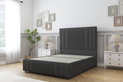 Sloomy Kingsley Graphite Dumfries Divan Bed No Drawers-26" Strutted Headboard 12"footboard 6' Super King from B&Q