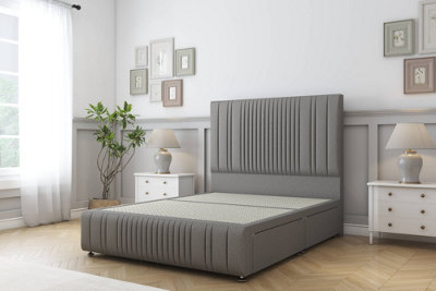 Sloomy Kingsley Pewter Dumfries Divan Bed No Drawers-54" Floor Standing Headboard 12"footboard 4'6 Double from B&Q