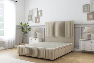 Sloomy Kingsley Almond Coniston Divan Bed No Drawers-54" Floor Standing Headboard 12"footboard 6' Super King from B&Q