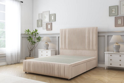 Sloomy Kingsley Sand Naples Divan Bed 2 Drawers Right Side-54" Floor Standing Headboard 12"footboard 2'6 Small Single from B&Q