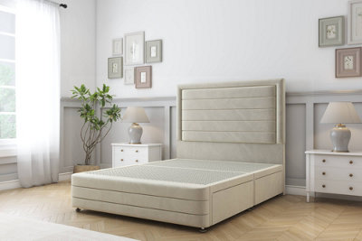 Sloomy Ashford Cream Plush Divan Bed Base No Drawers-26" Strutted Headboard  12" Footboard 3' Single from B&Q
