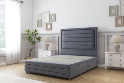 Sloomy Ashford Steel Plush Divan Bed Base No Drawers-26" Strutted Headboard  12" Footboard 2'6 Small Single from B&Q