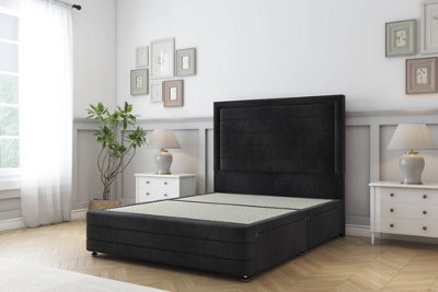 Sloomy Ashford Black Naples Divan Bed Base No Drawers-26" Strutted Headboard  12" Footboard 5' King from B&Q