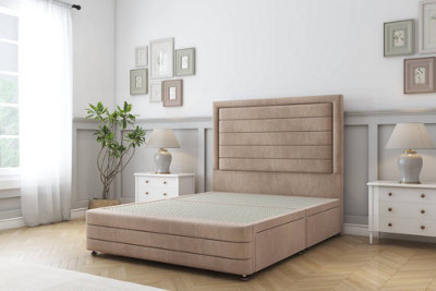 Sloomy Ashford Mink Naples Divan Bed Base No Drawers-26" Strutted Headboard  12" Footboard 5' King from B&Q