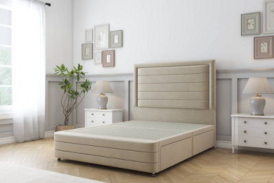 Sloomy Ashford Almond Coniston Divan Bed Base 2 Drawers Left Side-26" Strutted Headboard  12" Footboard 3' Single from B&Q