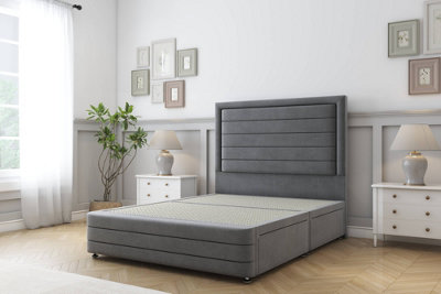 Sloomy Ashford Armour Coniston Divan Bed Base 2 Drawers Left Side-26" Strutted Headboard  12" Footboard 5' King from B&Q