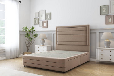 Sloomy Ashford Mink Plush Divan Bed Base No Drawers-54" Floor Standing Headboard  12" Footboard 4'6 Double from B&Q