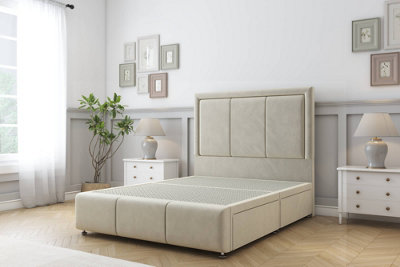 Sloomy Lancaster Cream Plush Divan Bed No Drawers-26" Strutted Headboard 12" Footboard 2'6 Small Single from B&Q