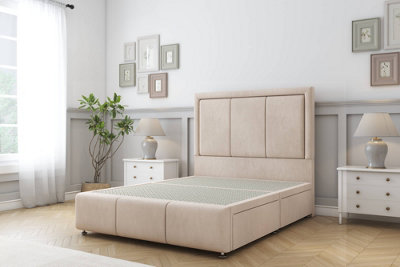 Sloomy Lancaster Sand Naples Divan Bed No Drawers-26" Strutted Headboard 12" Footboard 4'6 Double from B&Q