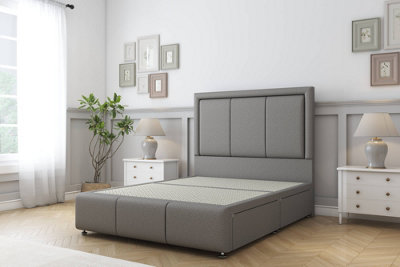 Sloomy Lancaster Pewter Dumfries Divan Bed No Drawers-26" Strutted Headboard 12" Footboard 3' Single from B&Q