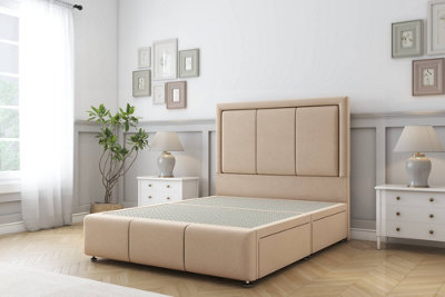 Sloomy Lancaster Pebble Plush Divan Bed 4 Drawers-26" Strutted Headboard 12" Footboard 4'6 Double from B&Q