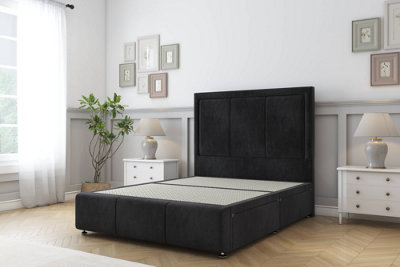 Sloomy Lancaster Black Naples Divan Bed No Drawers-54" Floor Standing Headboard 12" Footboard 2'6 Small Single from B&Q