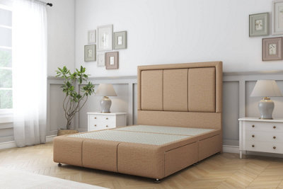 Sloomy Lancaster Latte Dumfries Divan Bed 2 Drawers Right Side-54" Floor Standing Headboard 12" Footboard 5' King from B&Q