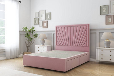 Sloomy Somerset Pink Plush Divan Bed Base No Drawers With 26" Strutted Headboard 3' Single from B&Q