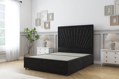 Sloomy Somerset Black Plush Divan Bed Base No Drawers With 54" Floor Standing Headboard 5' King from B&Q