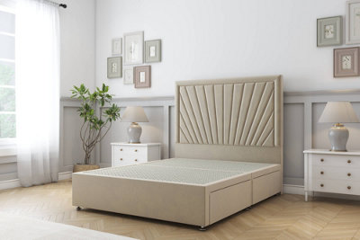 Sloomy Somerset Almond Coniston Divan Bed Base 2 Drawers Same Side With 54" Floor Standing Headboard 4'6 Double from B&Q