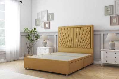 Sloomy Somerset Mustard Plush Divan Bed Base 2 Drawers Foot-End With 54" Floor Standing Headboard 4'6 Double from B&Q