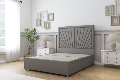 Sloomy Somerset Pewter Dumfries Divan Bed Base 2 Drawers Foot-End With 54" Floor Standing Headboard 5' King from B&Q