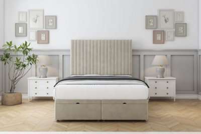 Sloomy Manhattan Cream Plush Ottoman Bed Base With 54" Floor Standing Headboard 2'6 Small Single from B&Q