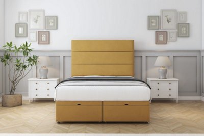 Sloomy Texas Mustard Plush Ottoman Bed Base With 26" Strutted Headboard 2'6 Small Single from B&Q