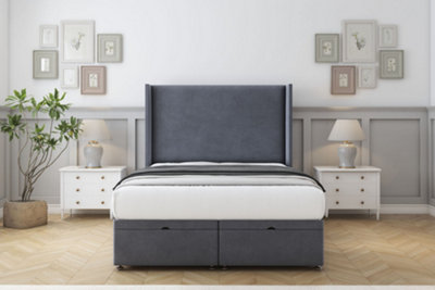 Sloomy Devonshire Steel Plush Ottoman Bed Base With 54" Wingback Headboard 2'6 Small Single from B&Q