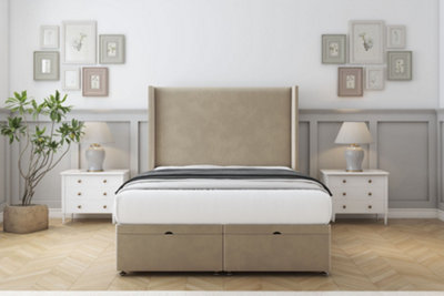 Sloomy Devonshire Almond Coniston Ottoman Bed Base With 54" Wingback Headboard 4'6 Double from B&Q
