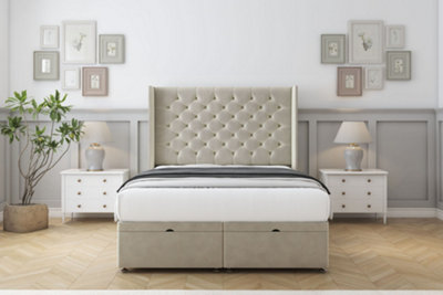Sloomy Dior Cream Plush Ottoman Bed Base With 54" Wingback Headboard 2'6 Small Single from B&Q