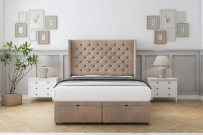 Sloomy Dior Mink Naples Ottoman Bed Base With 54" Wingback Headboard 4'6 Double from B&Q