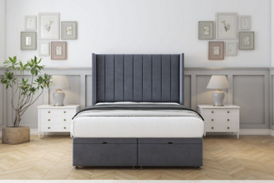 Sloomy Falcon Steel Plush Ottoman Bed Base With 54" Wingback Headboard 2'6 Small Single from B&Q