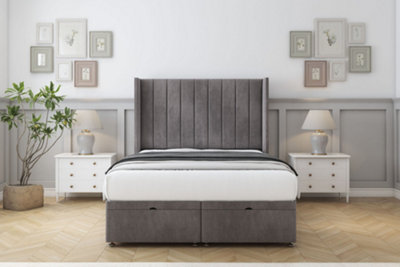 Sloomy Falcon Slate Naples Ottoman Bed Base With 54" Wingback Headboard 2'6 Small Single from B&Q